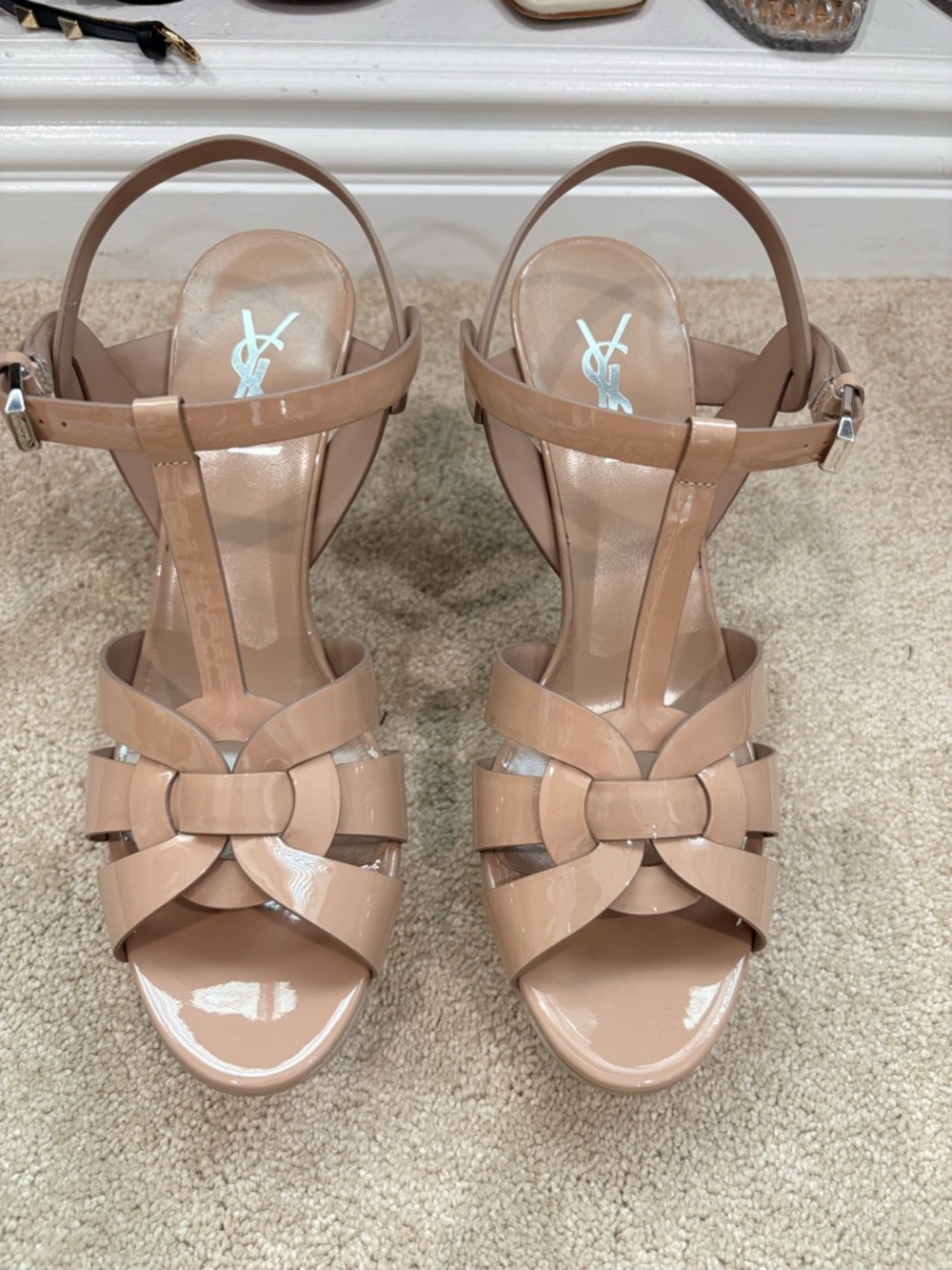 YSL TRIBUTE PLATFORM SANDALS IN PATENT LEATHER DARK PINK – Never Worn w/ box